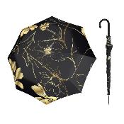Grand parapluie à poignée courbée - Système d'ouverture automatique - Motif floral doré