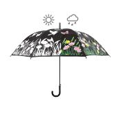 Parapluie droit avec ouverture automatique - Aspect changeant au contact de l'eau de pluie - Noir avec des oiseaux
