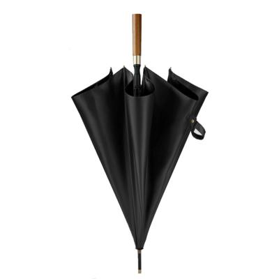 Parapluie+de+golf+automatique+-+Resistant+au+vent+-+120+cm+de+diametre+avec+revetement+UV+à+l%27interieur+-+Manche+en+Bois+-+Noir