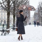 Parapluie Pliant pour Femme - Poignée Courbée en Bois - Motifs chat et chien