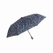 Parapluie Pliant pour Femme - Système d'ouverture Automatique - 8 Baleines en Fibre de Verre - Parapluie Pliant à Trois Volet - Résistant au vent - Poignée en Bois - Bleu Foncé