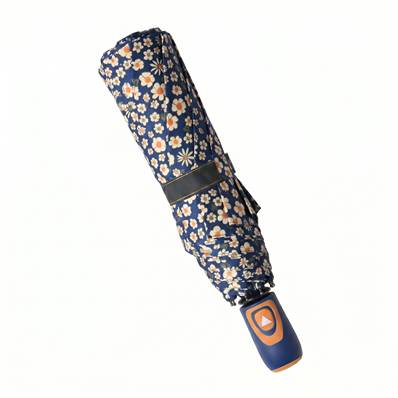 Parapluie Pliant pour Femme - Système d'ouverture Automatique - 8 Baleines en Fibre de Verre - Parapluie Pliant à Trois Volet - Résistant au vent - Poignée en Bois - Bleu Foncé