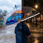 Parapluie transparent cloche pour enfant - Bordure réfléchissante pour une meilleure visibilité la nuit - Parapluie garçon - Voiture de course