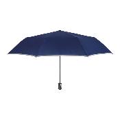 Mini parapluie pliant réfléchissant pour homme - Ouverture automatique - Bleu avec bordure réfléchissante