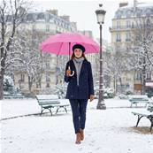 Grand parapluie automatique - Résistant au vent - Poignée incurvée - Motif géométrique - Rose