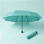 Mini parapluie pliant pour femme - Résistant au vent - À pois - Bleu Aqua