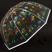 Parapluie enfant transparent -  Parapluie garçon -  Poignée turquoise - Animaux Super Héros