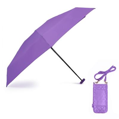 Ultra mini parapluie pliant pour femmes - Slim et léger - Résistant au vent - Avec protection UV - Avec sac smartphone assorti - Violet