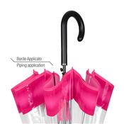 Parapluie cloche transparent femme - Ouverture automatique - Résistant au vent - Bordure Rose Flashi