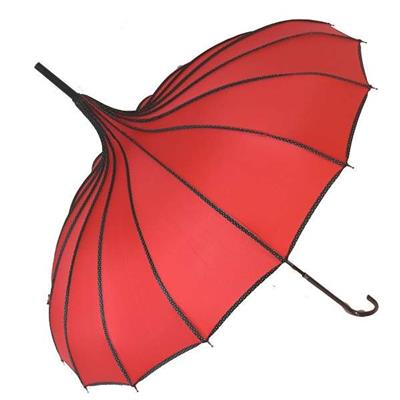 Parapluie long - Pagode - Large 90 cm - Poignée effet cuire - Rouge