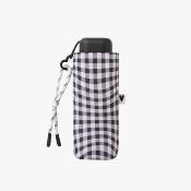 Mini parapluie pliable pour femme – Cinq volets – Protection UVP 50+ – Léger et compact – Avec pochette assortie et breloque en forme de cœur – Noir Vichy