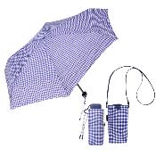 Mini parapluie pliable pour femme – Cinq volets – Protection UVP 50+ – Léger et compact – Avec pochette assortie et breloque en forme de cœur – Violette Vichy