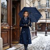 Parapluie pliant - Ouverture et fermeture automatiques - Résistant au vent - À pois - Bleu marine
