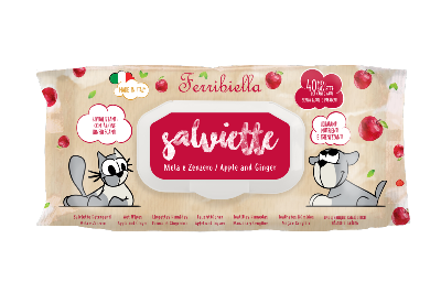 Ferribiella – Lingettes Pomme Gingembre pour Chiens et Chats pour Un Nettoyage Tonifiant – Boîte De 12 – 40 Lingettes – Sans Rinçage