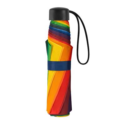 Mini parapluie pliant - Poignée à bouton - Résistant au vent - Arc-en-ciel