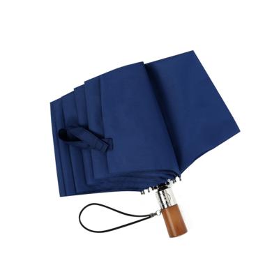 Parapluie compact pour femme - Ouverture automatique - Bleu avec poignée en bois