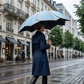Parapluie en Forme de Pétale pour Femme - Système d'ouverture Automatique - Poignée en Bois Massif - Diamètre de la toile 100 cm - Bleu Ciel
