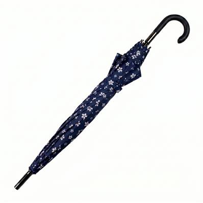 Parapluie Long - Poignée Courbée pour Femme et Homme - 16 baleines en Fibre de Verre - Résistant au vent - Manche en Bois - Bleu Marine