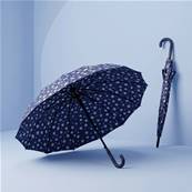 Parapluie Long - Poignée Courbée pour Femme et Homme - 16 baleines en Fibre de Verre - Résistant au vent - Manche en Bois - Bleu Marine
