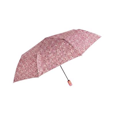 Parapluie Pliant pour Femme - Système d'ouverture Automatique - 8 Baleines en Fibre de Verre - Parapluie Pliant à Trois Volet - Résistant au vent - Poignée en Bois - Rose Pale
