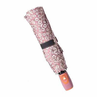 Parapluie Pliant pour Femme - Système d'ouverture Automatique - 8 Baleines en Fibre de Verre - Parapluie Pliant à Trois Volet - Résistant au vent - Poignée en Bois - Rose Pale