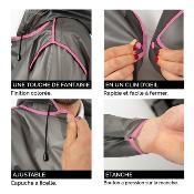 Imperméable - Bandes réfléchissantes au dos - Taille S (150-165CM) - Gris semi-transparent avec passepoil rose