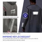 Imperméable de pluie à capuche - Liseré blanc et Bandes réfléchissantes à l'arrière - Taille M (165-180CM) - Gris semi-transparent