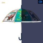 Parapluie transparent pour enfant - Bordure réfléchissante pour une visibilité optimale la nuit - Parapluie garçon - Dinosaure