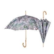 Parapluie écologique automatique pour femme - Fabriqué en tissu RPET et manche en bois - Grande protection de 102 cm de diamètre - Feuilles de Kenzia