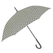 Grand parapluie automatique - Résistant au vent - Poignée incurvée - À pois - Beige