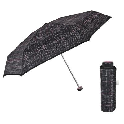 Mini parapluie pliant ultraléger et compact pour femme - Design Tweed - Noir