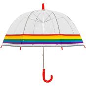 Parapluie cloche Enfant - Baleines sécurisées - Parapluie transparent avec bordure ARC-EN-CIEL Phosphorescente - Poignée rouge