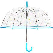 Parapluie cloche transparent pour femme - Ouverture automatique - Poignée bleue - Points colorés