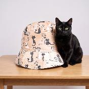 Chapeau de pluie pour femmes - Chapeau à seau - Imprimé chat - Blanc