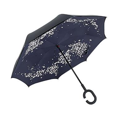 Parapluie à ouverture inversée - Noir et Imprimé Cerisiers du Japon