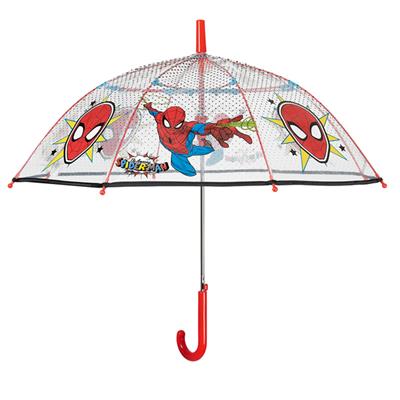 Parapluie cloche transparente pour garçon - Spiderman MARVEL - Parapluie Disney - Résiste au vent - Poignée rouge