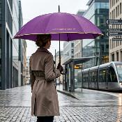 Grand parapluie automatique - Résistant au vent - Avec poignée courbée - Violette Jacinthe