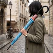 Grand parapluie automatique - Résistant au vent - Avec poignée courbée - Bleu Glacé