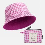 Chapeau imperméable pliable et réversible avec sac de rangement - Avec protection solaire UVP50+ - Matière recyclée - Rose Vichy - Taille Unique