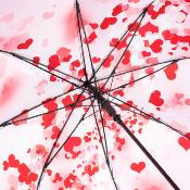 Parapluie long avec protection UV - Coupe-vent - Système d'ouverture automatique - Imprimé noir et cœurs à l'intérieur