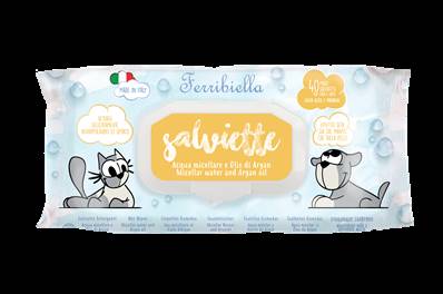 Ferribiella – Lingettes Eau Micellaire à L’Argan pour Chiens et Chats pour Une Hygiène Douce – Boîte De 12 – 40 Lingettes – Sans Rinçage