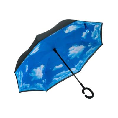 Parapluie à ouverture inversée - Interieur bleu avec dessins des nuages