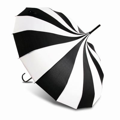 Parapluie Pagode pour Femme - 16 Baleines en Fibre de Verre - Style Vintage - Noir et Blanc