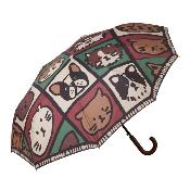 Parapluie Pliant pour Femme - Poignée Courbée en Bois - Motifs chat et chien