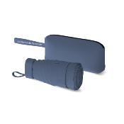Mini parapluie femme - Parapluie six volets - Léger et compact - Avec étui en cuir zippé - Bleu