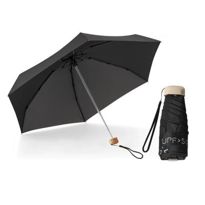 Mini parapluie pliant pour femme - Parapluie plat cinq plis - Ultra léger et compact - Protection UV - Noir