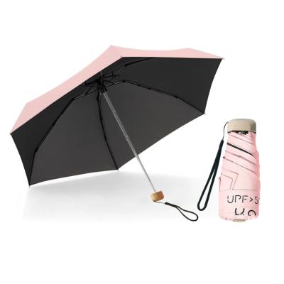 Mini parapluie pliant pour femme - Parapluie plat cinq plis - Ultra léger et compact - Protection UV - Rose