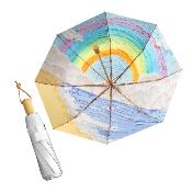 Parapluie pliant automatique pour femme - Parapluie à trois volets - Revêtement argenté - Intérieur arc-en-ciel *