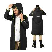 Imperméable - Bandes réfléchissantes au dos - Taille M (165-180CM) - Noir avec passepoil vert citron