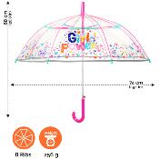 Parapluie cloche enfant avec bordure phosphorescente - Girl Power -  Bordure réflechissante pour être visible la nuit